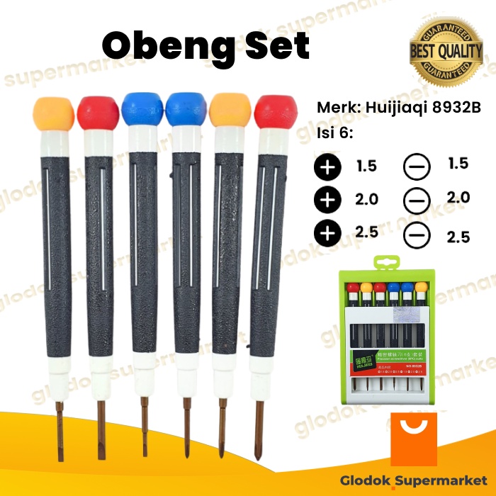 Obeng Set 6 in 1 Huijiaqi 6pcs Screwdriver Plus Minus Reparasi Tools 8932B