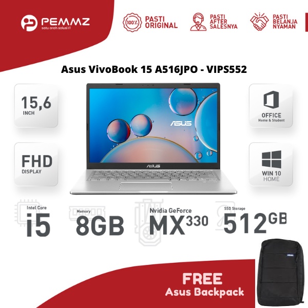 ASUS VIVOBOOK 15 A516JPO - VIPS552 - i5-1035G1 - SSD 512GB - MX330 - TRANSPARENT SILVER