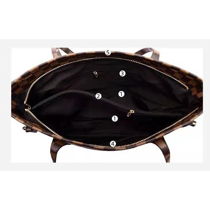 BJ31875 (2IN1) - BLACK/BROWN/WHITE SQUARE - TAS BAHU SHOULDERBAG MOTIF KOTAK JINJING TOTEBAG HANDBAG FREE POUCH TAS WANITA FASHION IMPORT MODIS ELEGAN TERMURAH TERLARIS TERBARU BAGSTORE JAKARTA TAS BATAM ZCJ0129 CR7482 LT1875 BQ3211