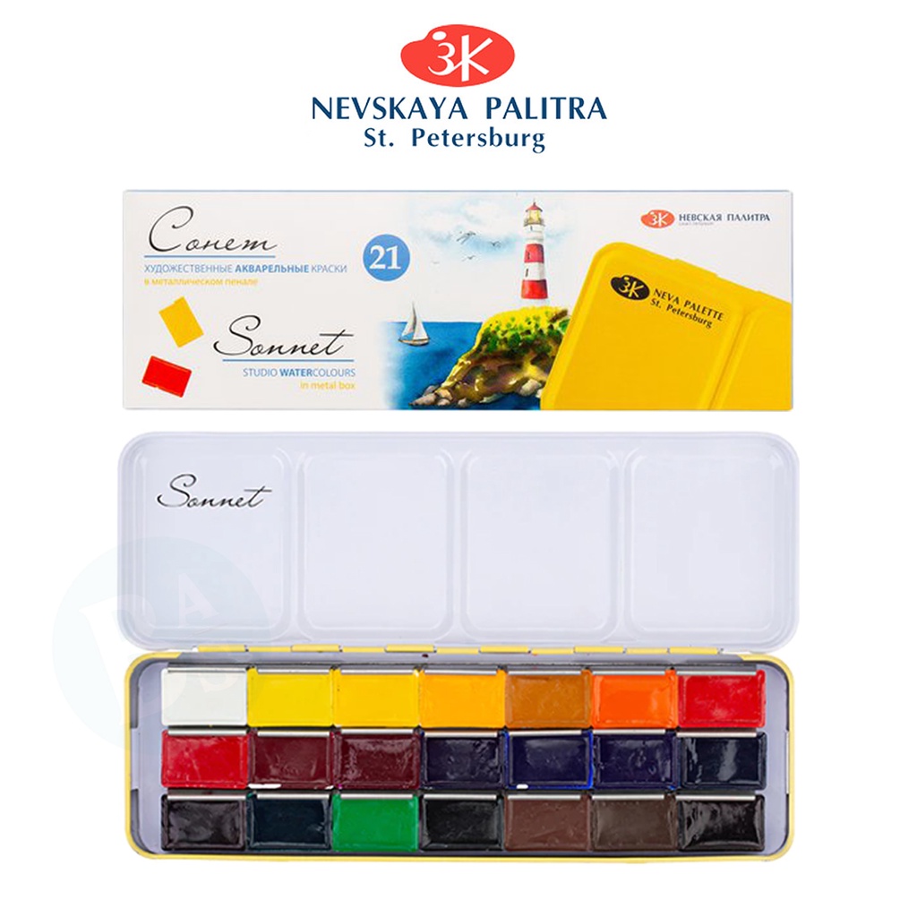 

Nevskaya Palitra Studio Watercolours Sonnet Set 21 x 2,5ml Pans Metal Box