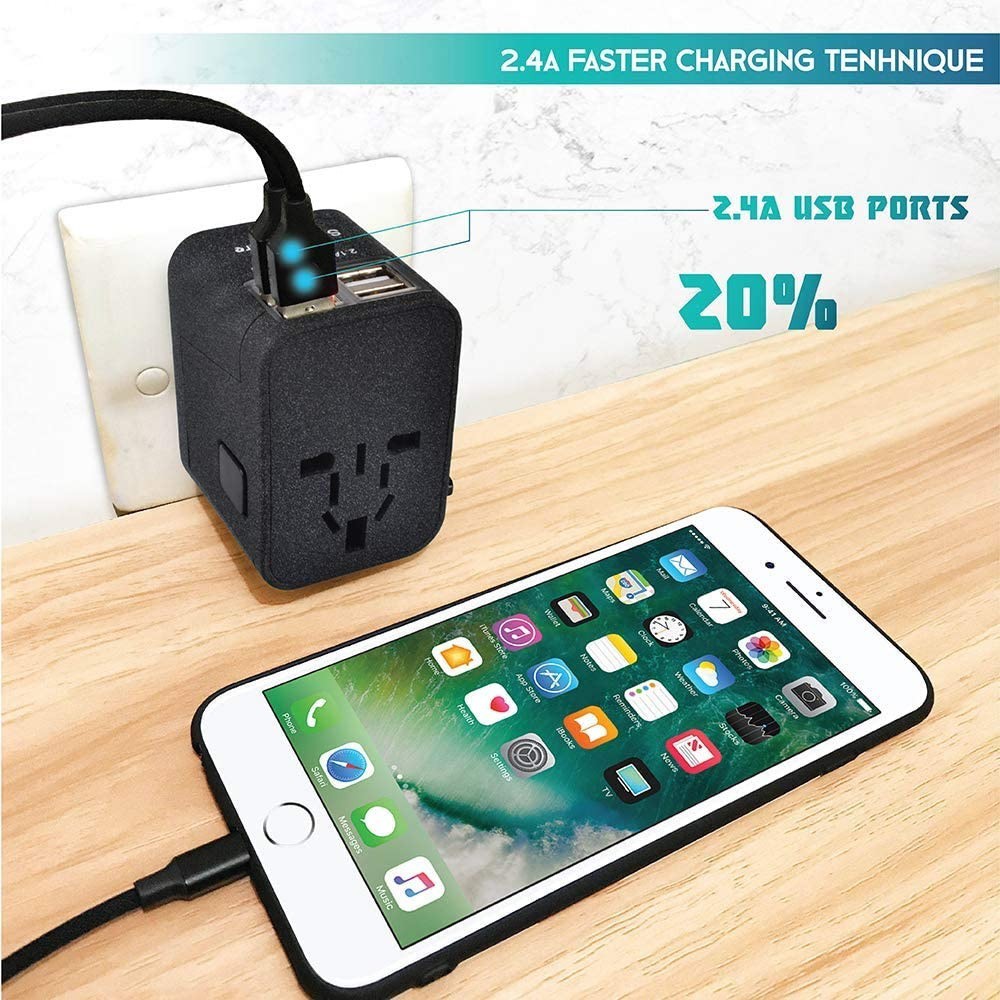 Universal Travel Adapter Plug - 4 USB Port 3.5A Max Total Output - Perangkat Wajib Para Traveler