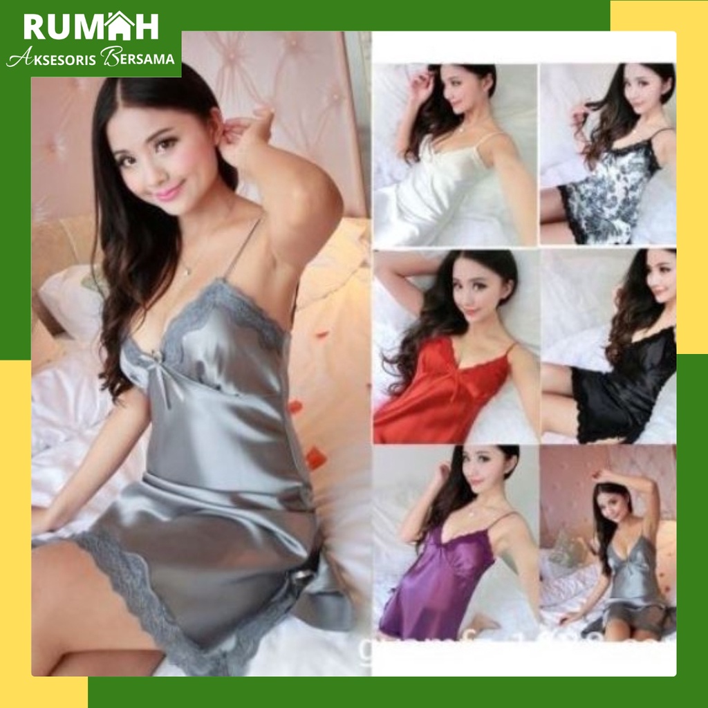 RAB BT001 Baju Tidur Lingerie Wanita Korea Sexy Dress Satin Mini Deep