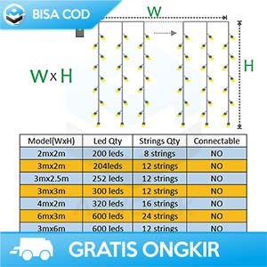 LAMPU HIASAN DEKORASI PESTA PERNIKAHAN ORI BY TAFFLED TIRAI 3x3 METER