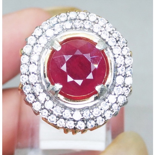 Cincin batu Akik Permata Asli Ruby Bulat Merah Delima Top