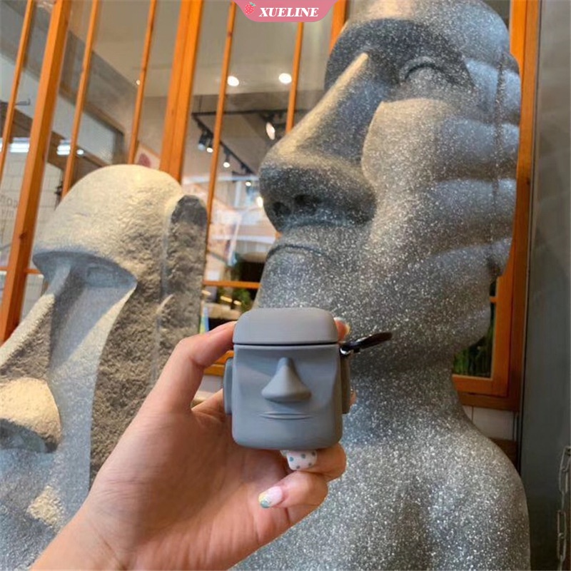Casing Soft Case Silikon Motif Batu Moai Untuk AirPods 1 / 2 pro