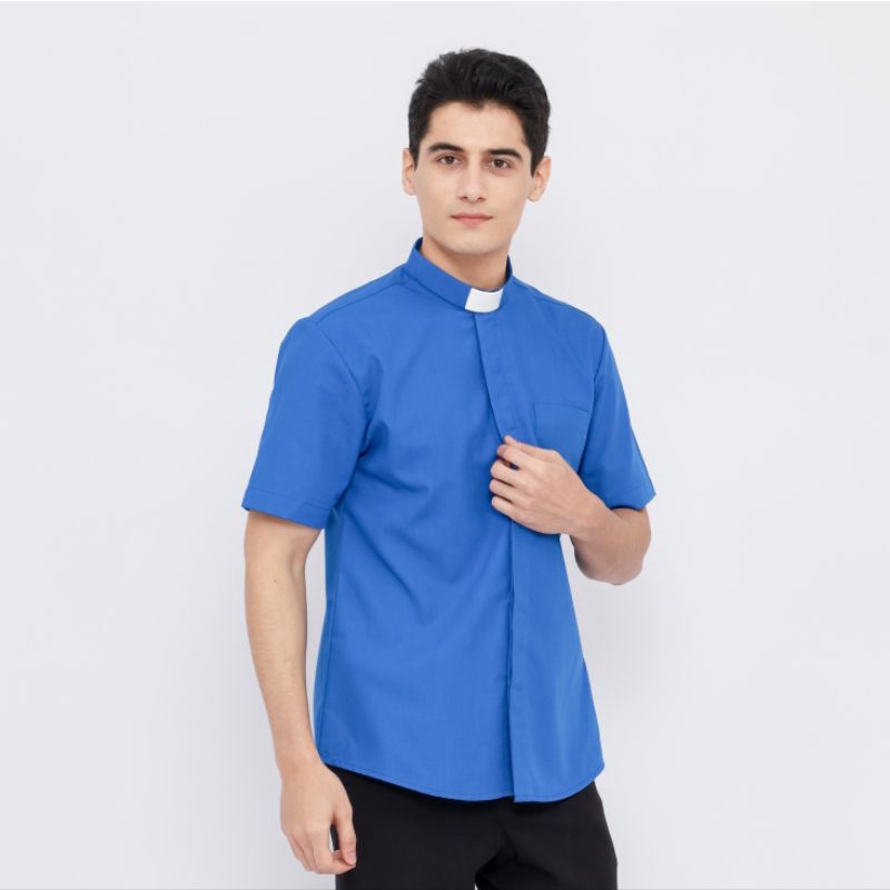 Pendeta - Kemeja Collar Biru Benhur Polos - Jos Miracle Bandung - Miracle - JMB