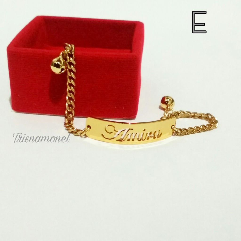 GELANG CUSTOM NAMA KUNINGAN LAPIS EMAS