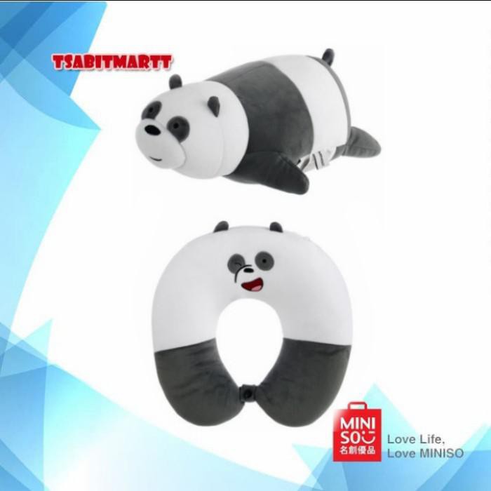 Miniso We Bare Bears U-Pillow 2 In 1 Boneka Bantal Leher Lucu - Panda