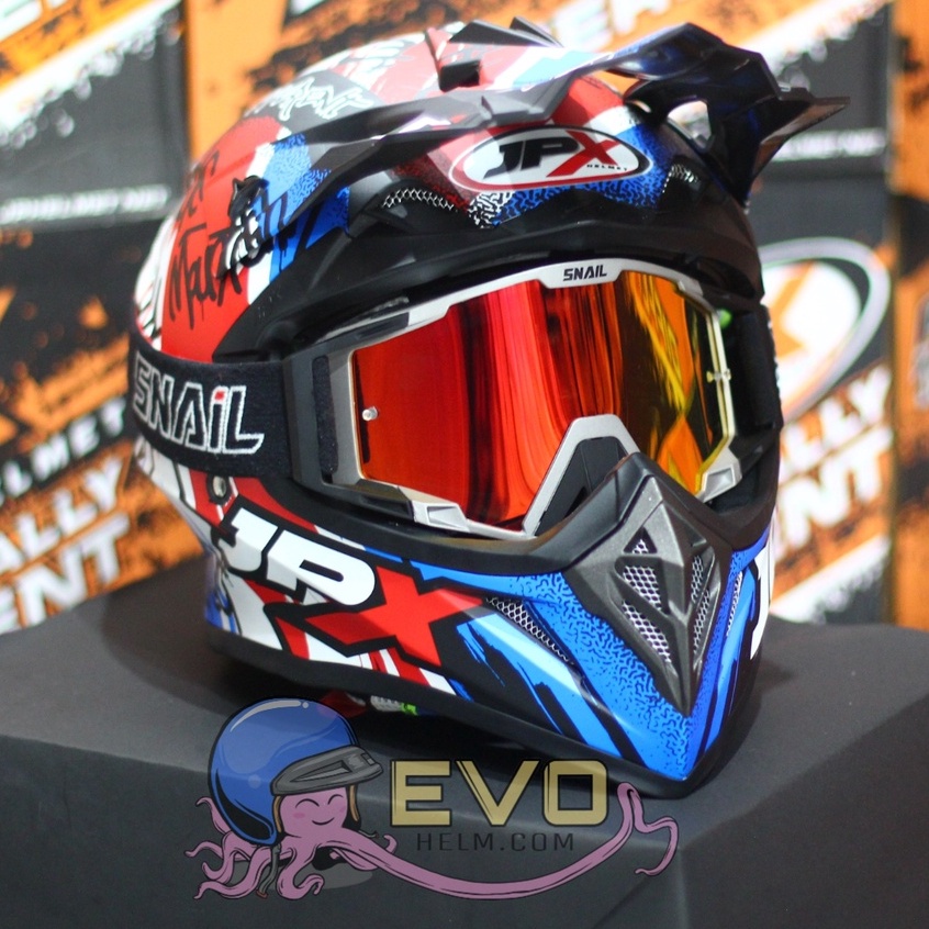 HELM JPX CROSS_FOX1 SERI X6 - BLACK DOFF / BLUE + GOOGLE SNAIL (ONGKIR 2 KG) HELM JPX TERBARU