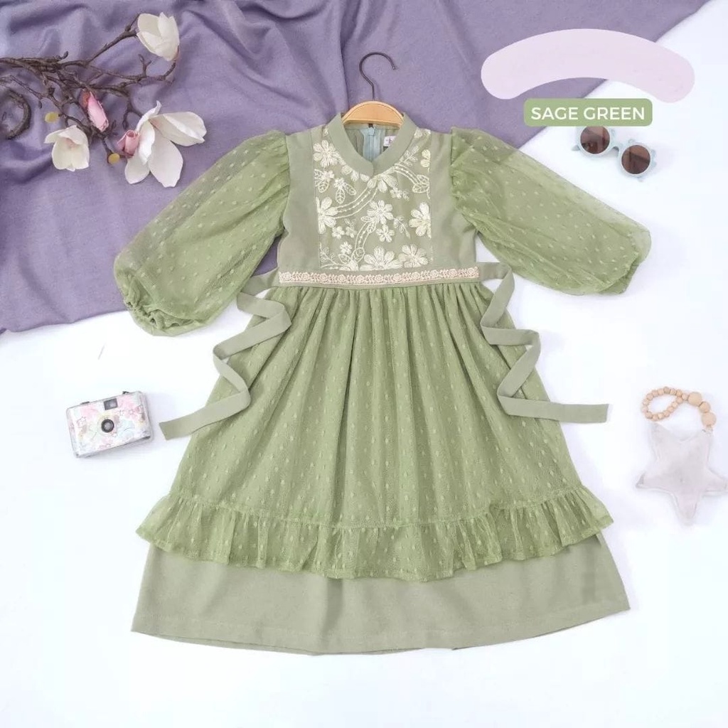 Gamis Anak Perempuan Brukat Trend Terbaru 2022 Sage Green Lilac Hijau Sage Syari St Kayla Kid Gaun A