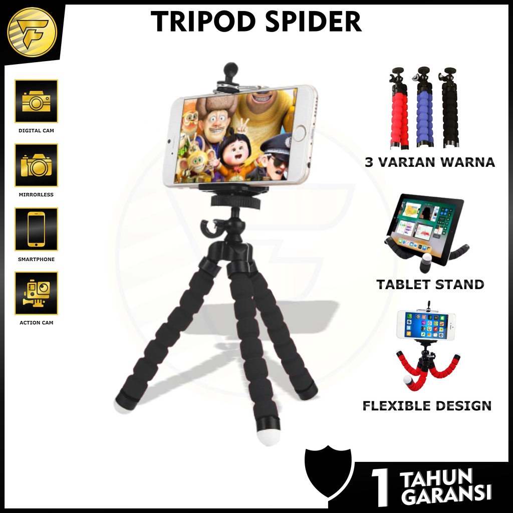 SPIDER Tripod + Holder U kaki Fleksibel universal Stand penyangga HP