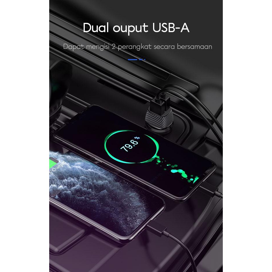 plug in Saver Mobil VIVAN CC02C 3.4A Dual Port Smart IC Quick Charging Car Charger + Cable Micro USB