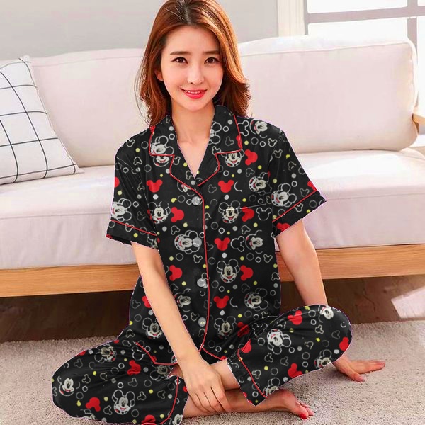 Hokystore99 - Piyama Wanita Dewasa Lengan Pendek Celana Panjang / Baju Tidur Wanita Dewasa (Part.1)-Mickey Hitam