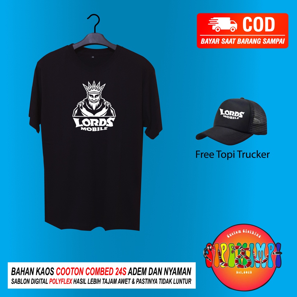 kaos LORDS MOBILE bonus topi/DISTRO PREMIUM