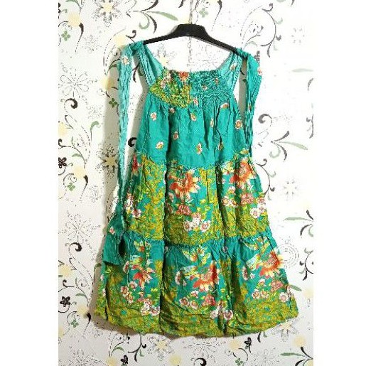 Maxi Dress Pantai Korea Hijau Bunga Tali Tanpa Lengan Ukuran all size M L - LOVINA OUTFIT