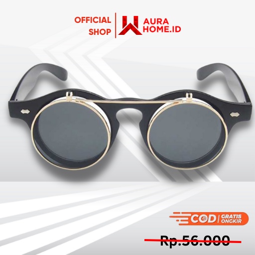 Kacamata Fashion Double Frame Steampunk / Kacamata Fashion Wanita Pria Kekinian Korea Anti Radiasi Uv Bulat Cowok Cewek Laki Laki Cowo Cewe Dewasa Elegant Gaya Hitam Import Estetik Gaya Viral 2022 Keren Kece Lipat Ootd Wajah Bulat Terbaru Murah Original