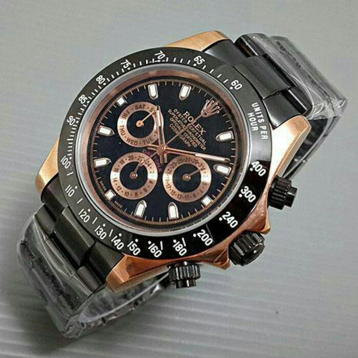 Jam Tangan Pria / Cowo Rolex Daytona Rantai Black Gold