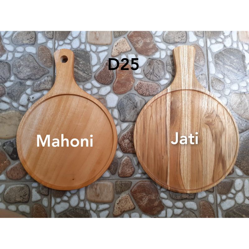 Talenan Pizza Kayu Jati Mahoni/ Tatakan Pizza / Tatakan Penyajian Pizza Coakan d25cm