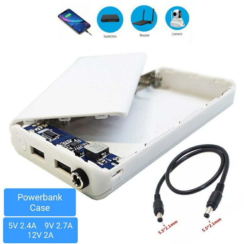 Kotak baterai casing power bank powerbank case supply 5v 9v 12v 7x18650 Li ion battery box ups modem