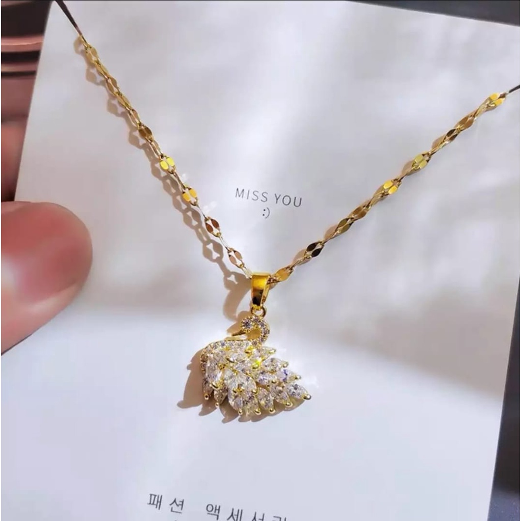 Kalung Titanium Premium Import Diamond Single Aksesoris fashion Wanita Simple Elegan Korea