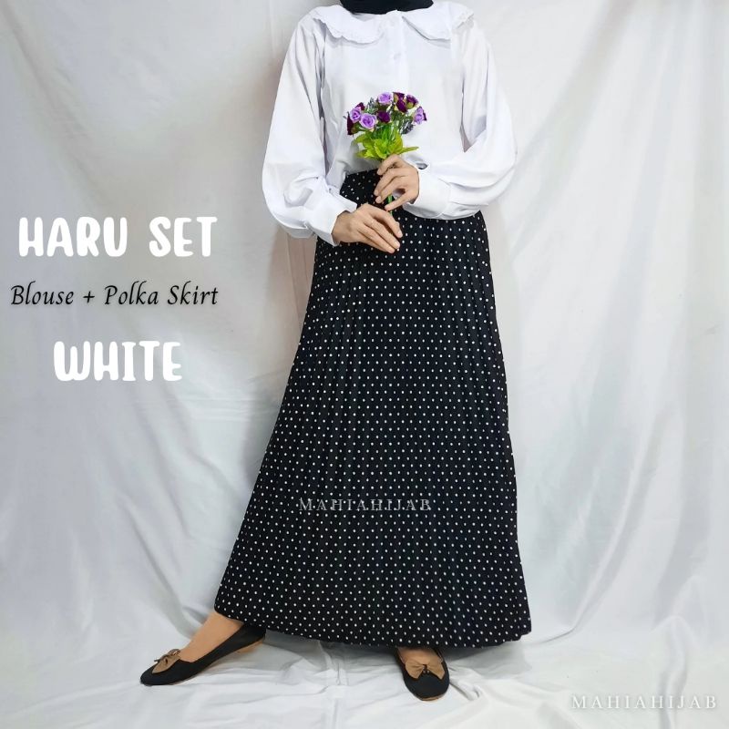 1 Set Haru Blouse + Rok Polka / setelan lengkap / paket hemat OOTD/  by Mahiahijab outfit korean style