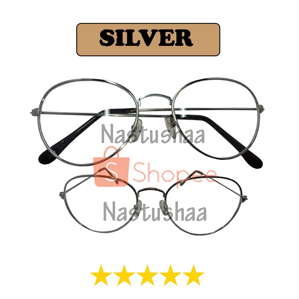 Kacamata Lensa Normal Frame Besi Korea Retro Oval Fashion Kaca Mata Gaya bahan Metal Untuk Pria dan Wanita FREECASE