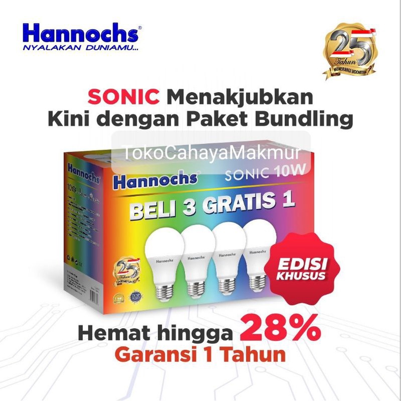 PROMO Lampu Bohlam LED Sonic 6w,10w,13w Hannochs ISI 4Pcs Cahaya Putih