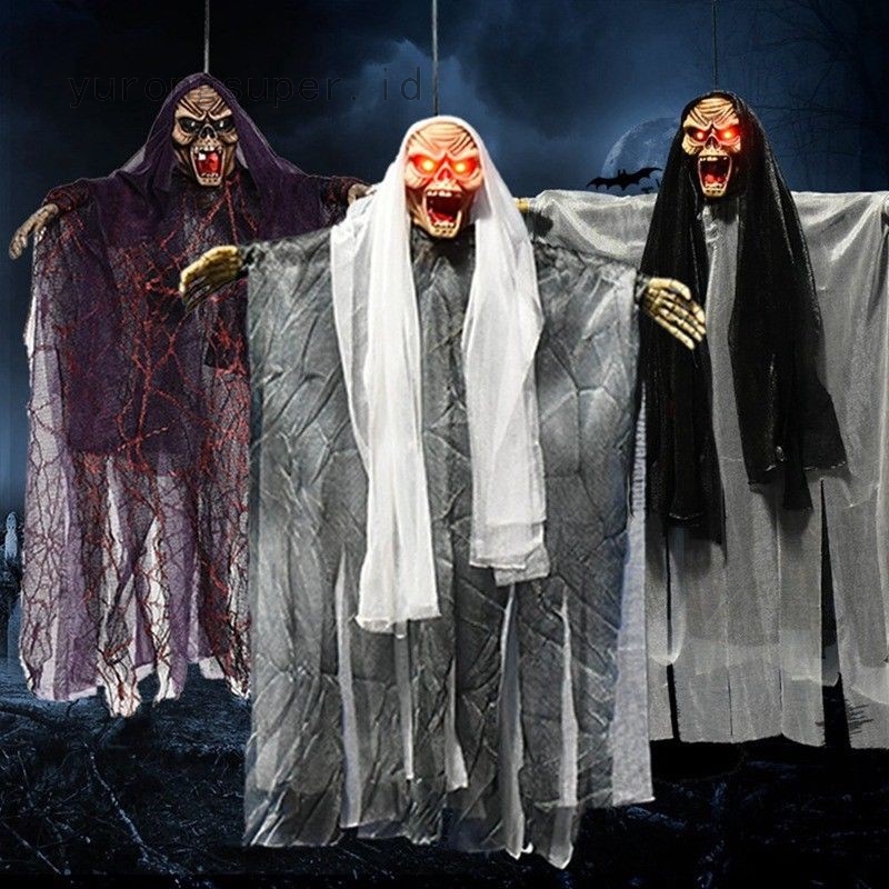 Uk Halloween Decorations Props Voice Light Eye Hanging Skull Ghost