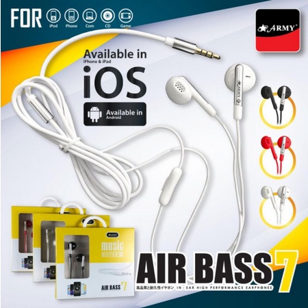 Handsfree Earphone Army Air Bass 7 In Ear High Performance Earphone