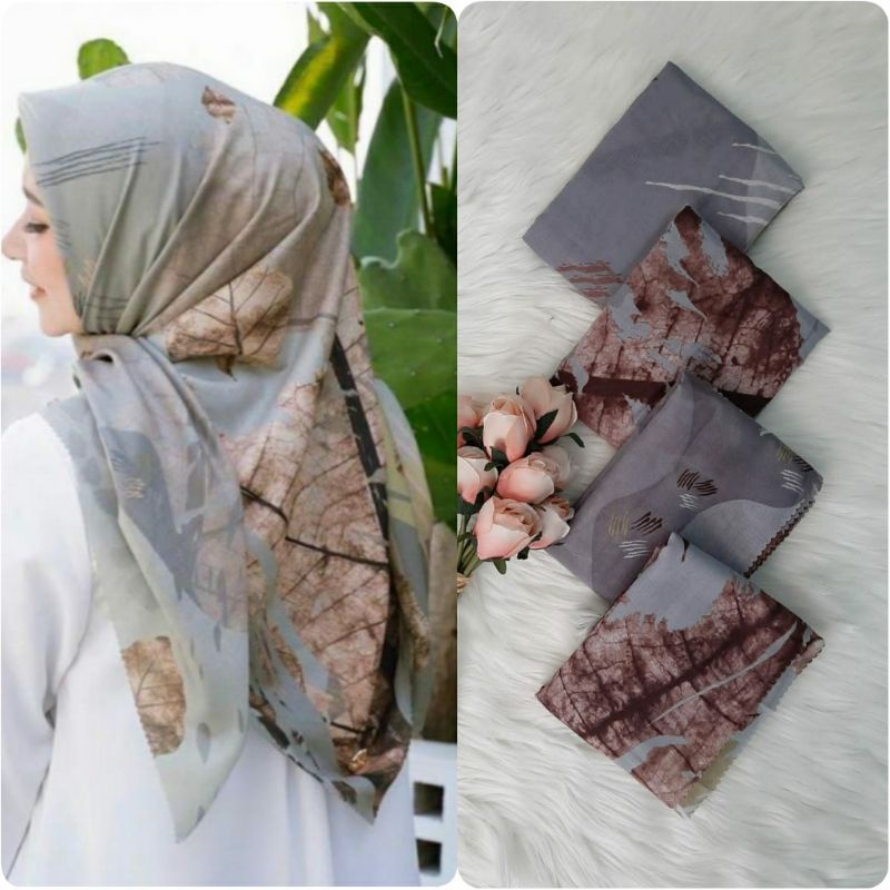 HIJAB SEGI EMPAT VOAL MOTIF TEEAAK BIRU MUDA KERUDUNG JILBAB MURAH