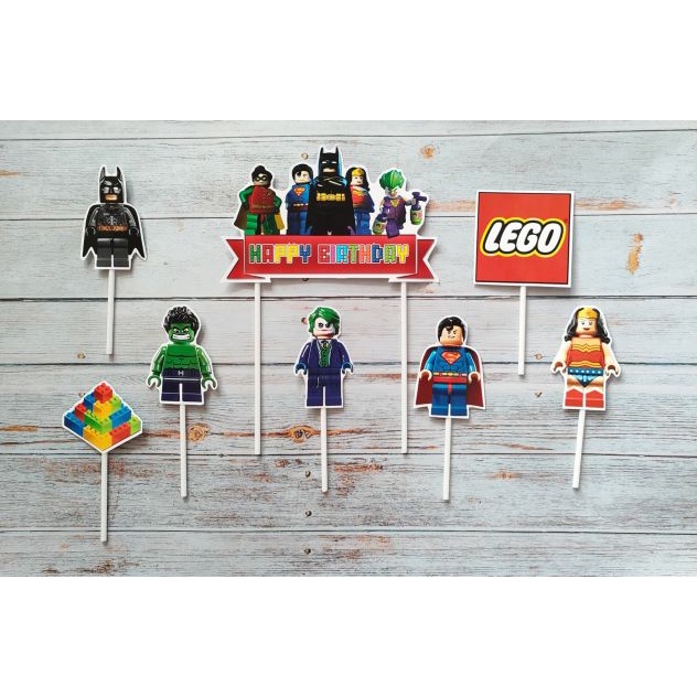 satu set cake topper hiasan kue ulang tahun karakter lego superhero LEGO