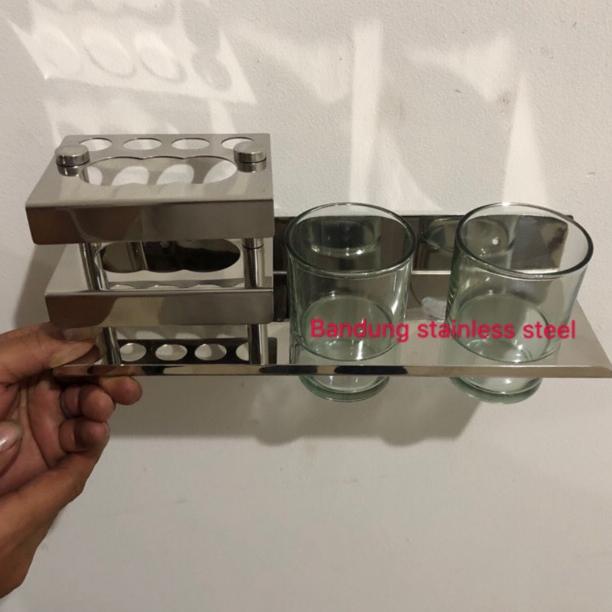 Tempat sikat gigi rak sikat gigi odol plus gelas stainless steel