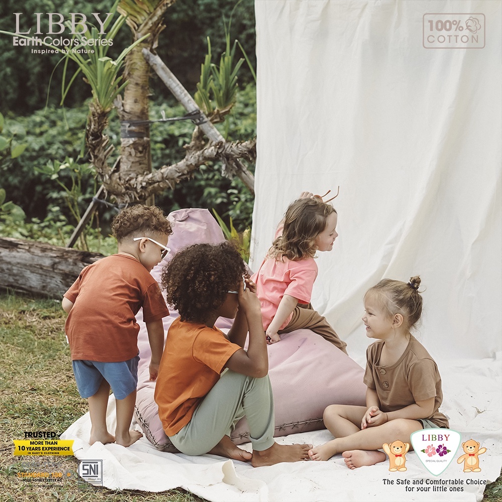 Libby Earth Series Fave Set Setelan Pendek Panjang Kancing Kerah Piyama Oblong Baju Bayi Polos Warna