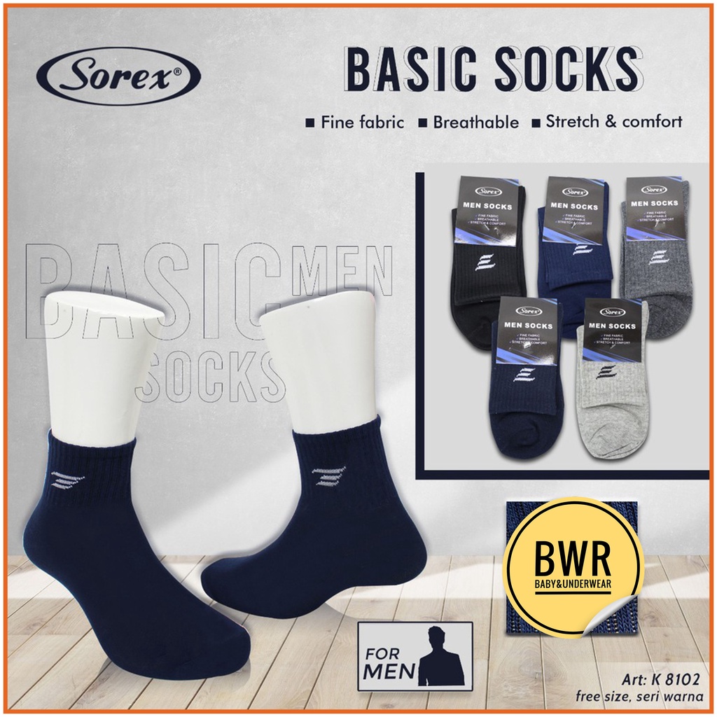 Kaos Kaki Pria Sorex K 8101 8102 5730 5001 5002 5003 5004Basic Socks / Kaos Kaki Laki Laki Dewasa Tinggi Mata Kaki | Bwr