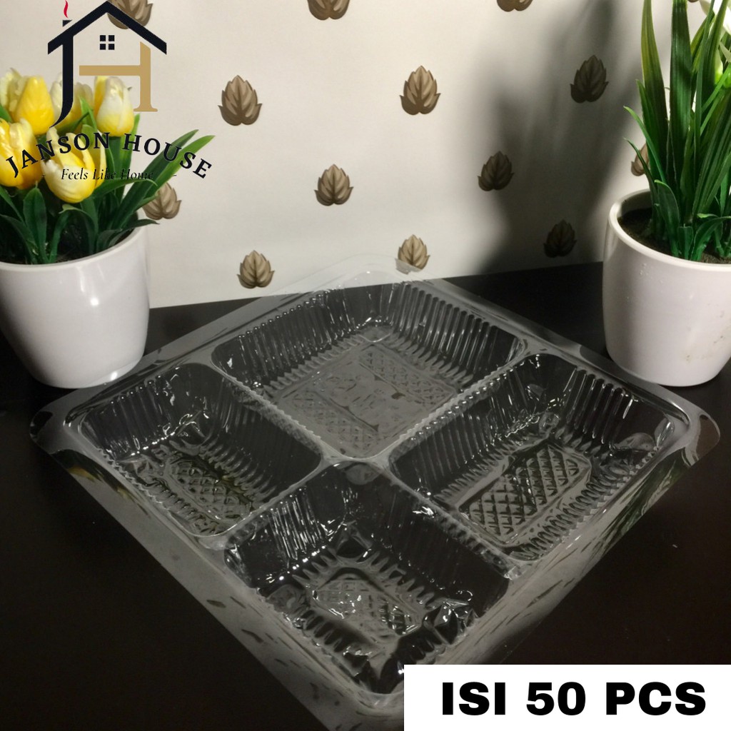 Mika Plastik Nasi Kotak / Mika Nasi Box Bening Food Grade Sekat 4 Isi 50 Pcs