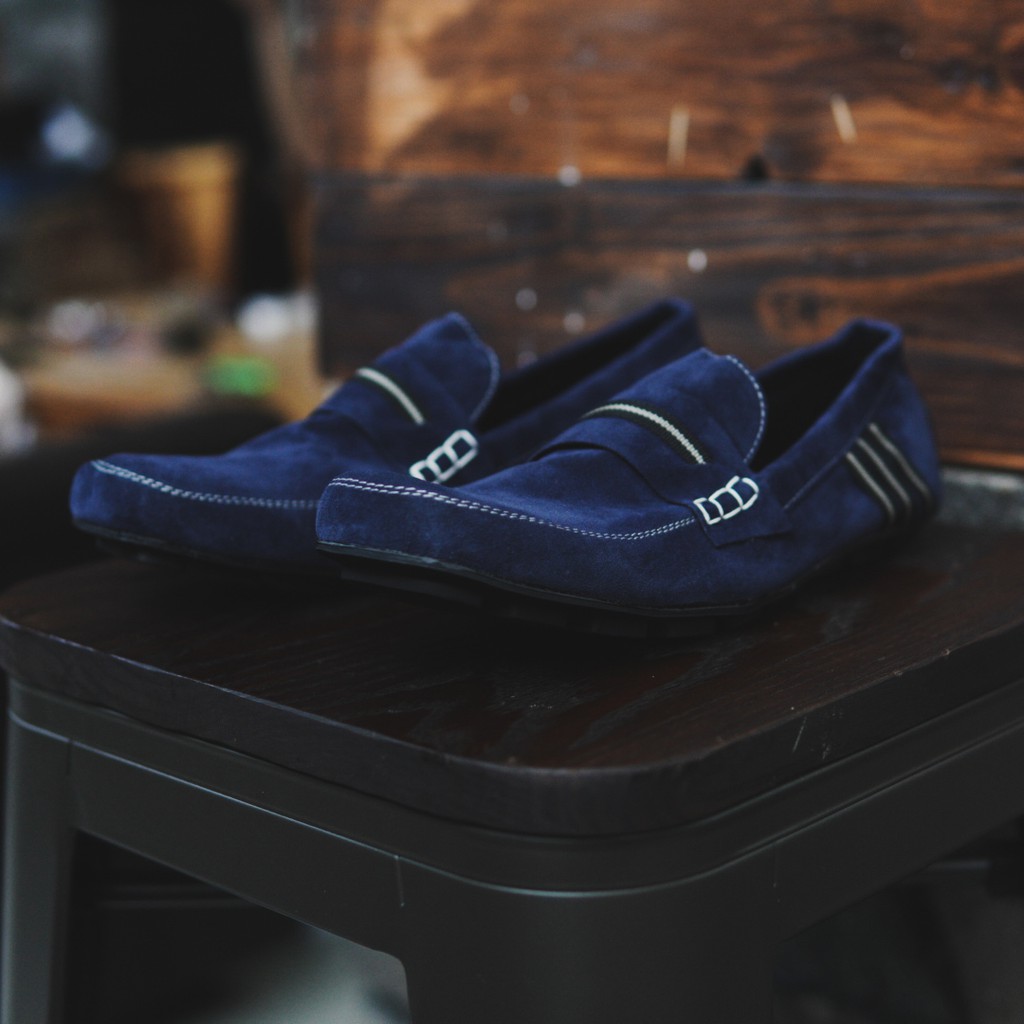 MS Shop - TERLARIS!! Sepatu Selop Kasual Pria Adidas Uno Navy Moccasin Slip on Cowok Casual Santai