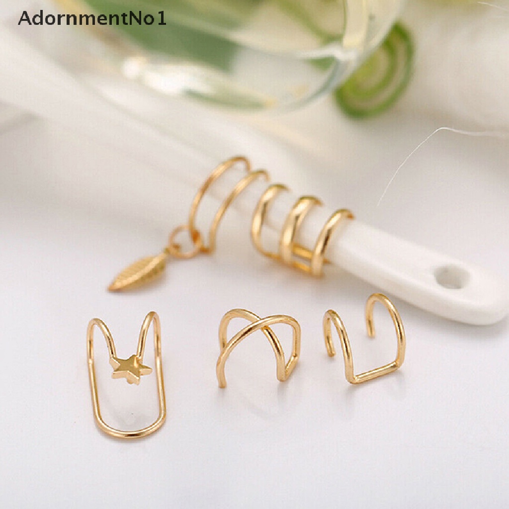 (AdornmentNo1) 5pcs / set Anting Klip Tanpa Tindik Aksen Rantai Untuk Perhiasan Wanita