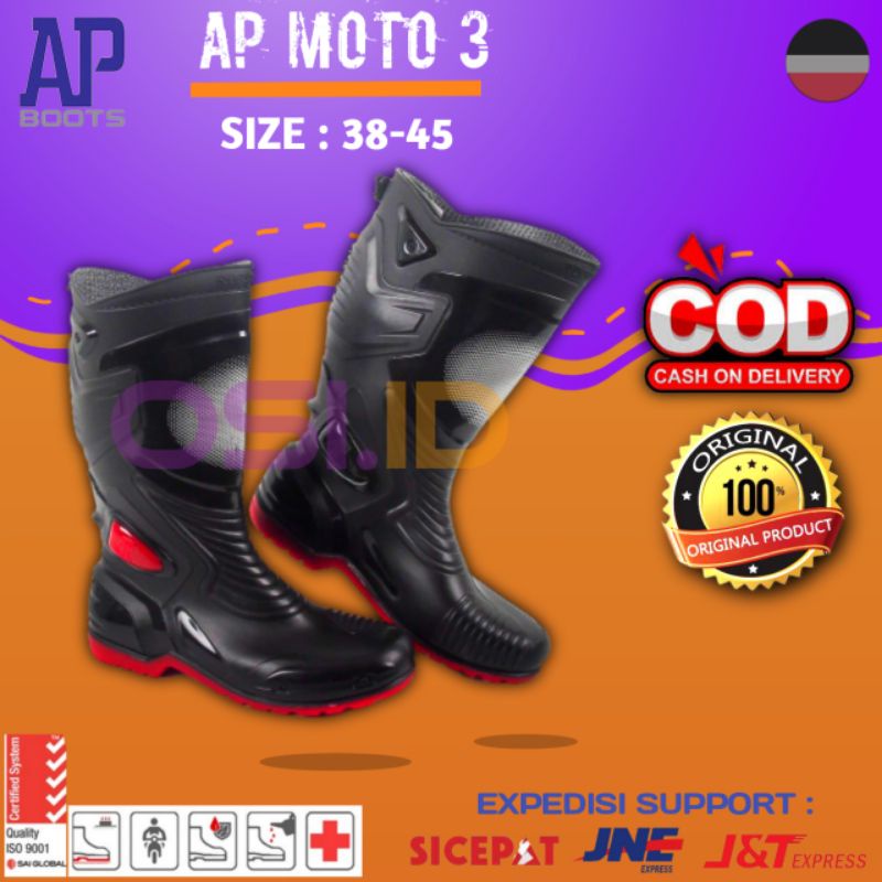 OSI. ID AP Boots Moto 3 Hitam Merah 38-45 - Sepatu Boots Sepatu Bikers Moto 3 - AP Boots - AP Boot B
