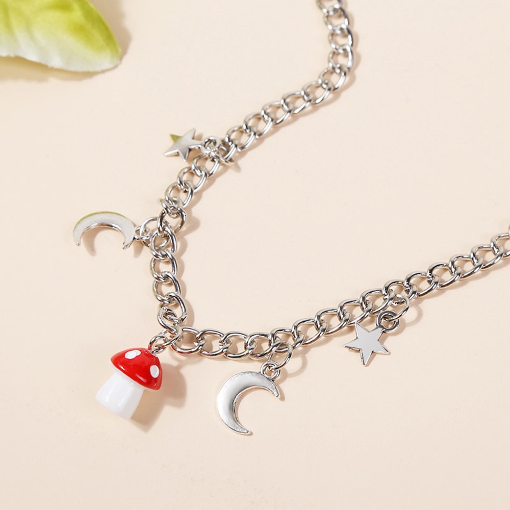 Needway  Fashion Jewelry Mushroom Necklace Girls Bead Clavicle Choker Women New Double Heart Star Moon Personaility Geomertic Pearl