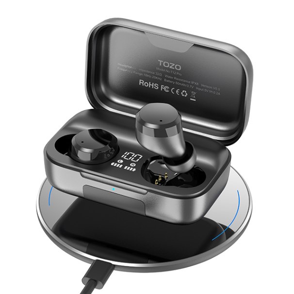 TOZO T12 TWS Wireless Earbuds Bluetooth Headphones Wireless Charging IPX8