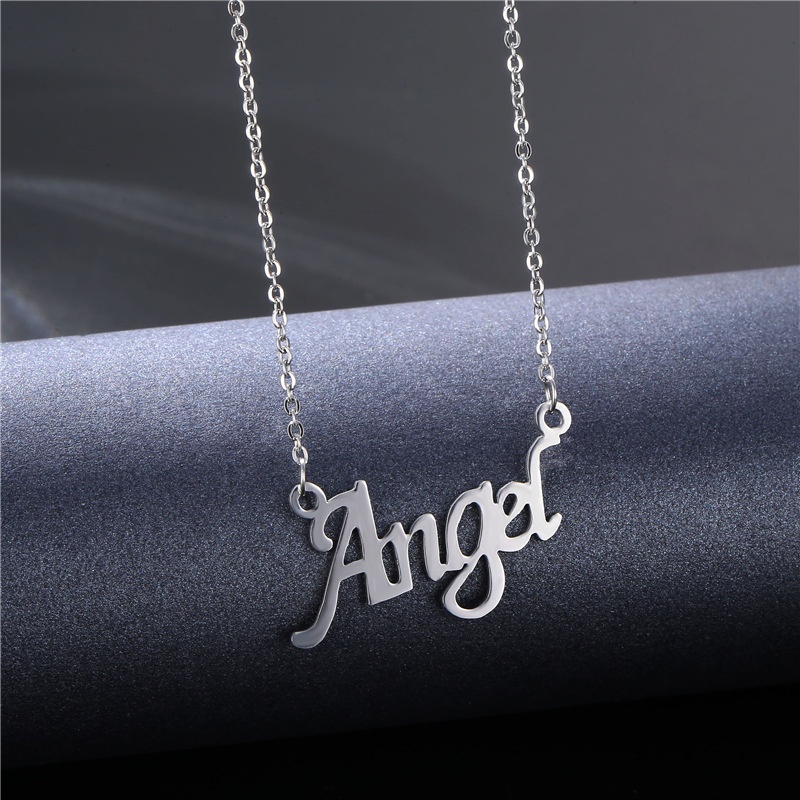 Stainless steel Bahasa Inggris huruf malaikat kalung Eropa dan Amerika gaya dingin kalung angel klav