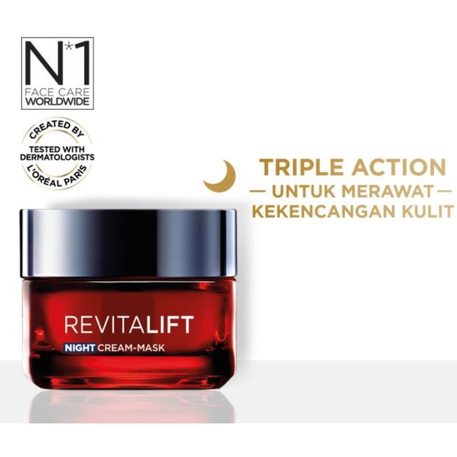 ☘️Yuri Kosmetik☘️ Loreal Revitalift Triple Action Night Cream 50ml / Cream Malam /Loreal X3 New