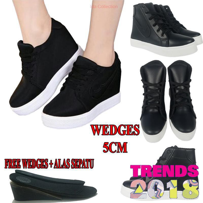 Pecinta Sepatu Masuk|| Premium Sneakers Wedges Cewek Korea / Sepatu Sneaker Tinggi warna hitam