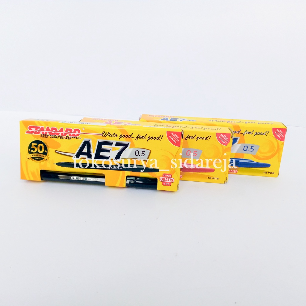 

PULPEN STANDARD AE7 FINE HITAM/MERAH/BIRU 0.5 (PACK) / BOLPEN STANDARD WARNA / BALLPOINT STANDARD