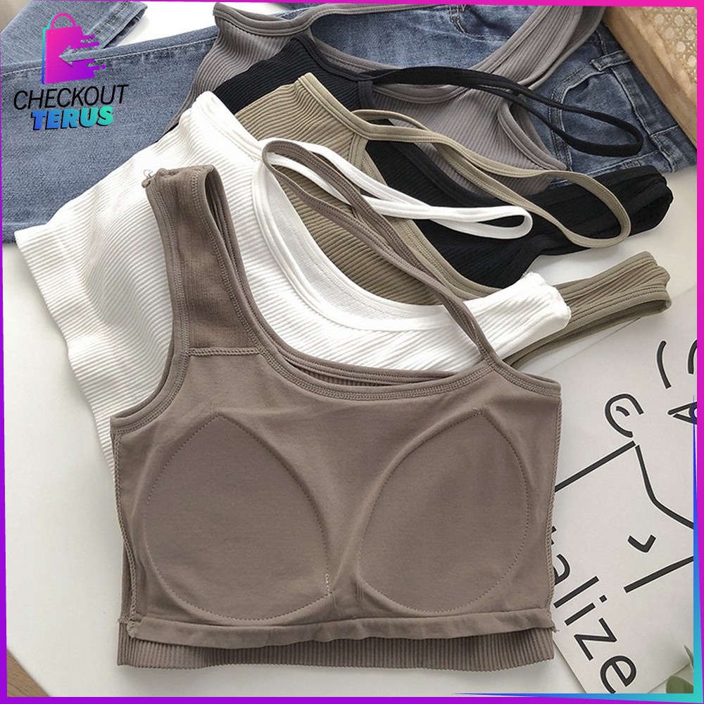 CT  P158 P159 Tank Top Wanita Crop Model Lengan Satu Ala Korea Pakaian Dalam Wanita Sexy CropTop One Shoulder