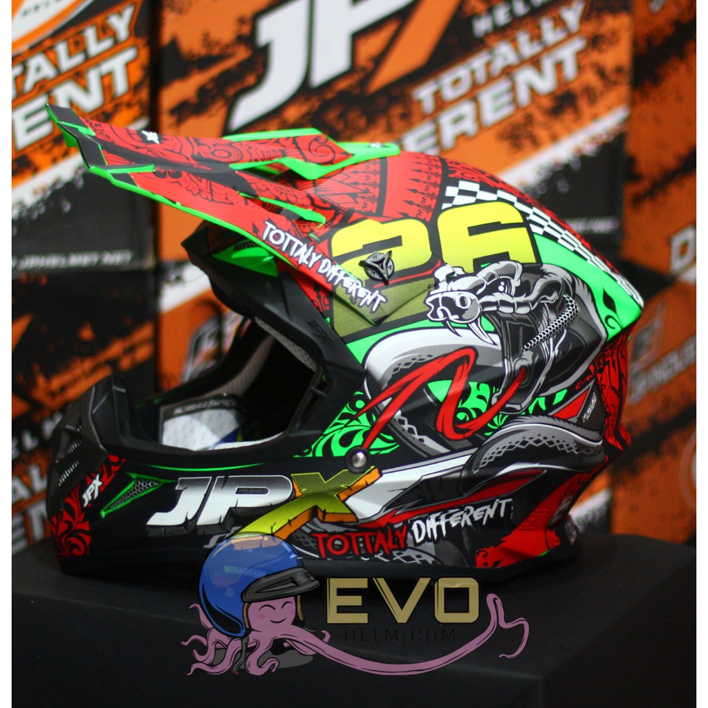 HELM JPX CROSS_FOX1 SERI X16 - FLUO GREEN DOFF + GOOGLE SNAIL (ONGKIR 2 KG) HELM JPX TERBARU