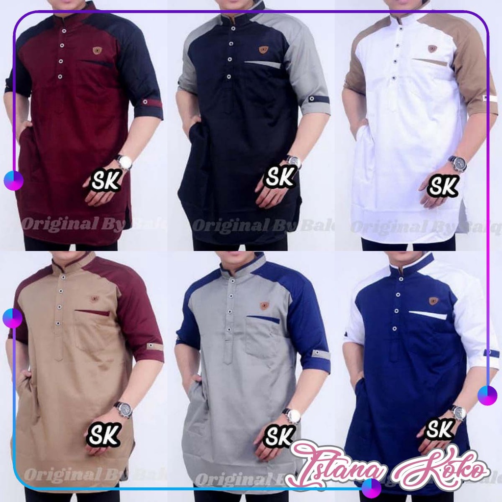 Koko Jasko Lengan 3/4 Bahan Toyobo Model Kombinasi Lengan Warna Marun Hitam Biru Coklat Putih Abu - 