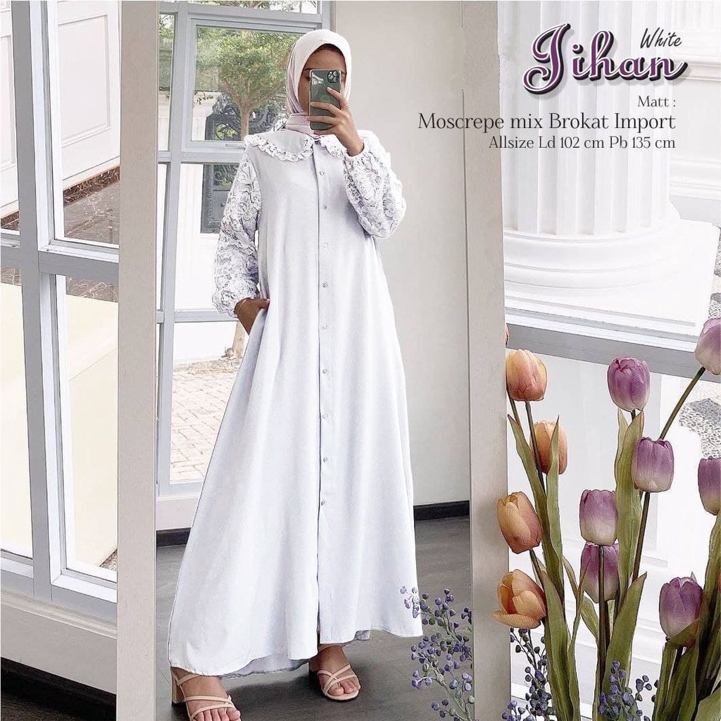 Gamis Brukat Import Moscrepe Premium Lengan Panjang Dress Fashion Muslim Kekinian