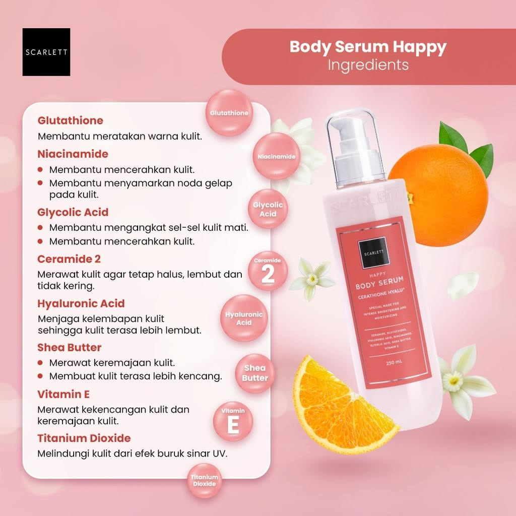 ★ BB ★  Scarlett Whitening Happy Body Series | Body Serum - Body Scrub - Shower Scrub - Body Lotion - Body Cream