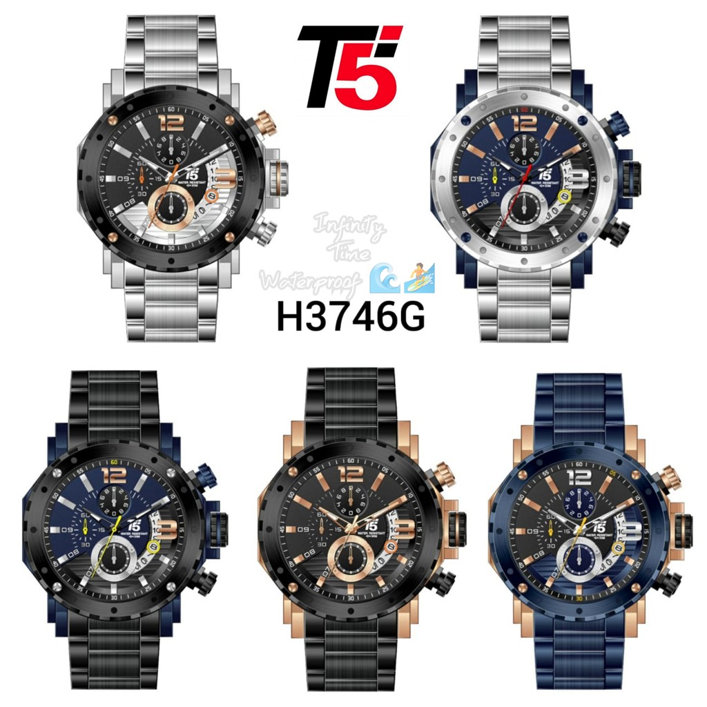 Jam Tangan Cowok T5 H3746G 3746 Analog Chrono dan Tanggal Aktif Kualitas Original Waterproof